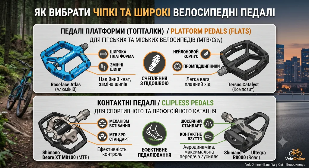 Надійний хват без зісковзування: як вибрати широкі та чіпкі велосипедні педалі зі змінними шипами.